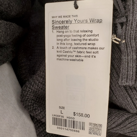 NWT Lululemon Sincerely Yours Wrap Sweater Heathered Deep Coal Size Large - Picture 12 of 12